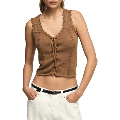 Lucky Brand Festival Lace-up Knit Vest In Brown