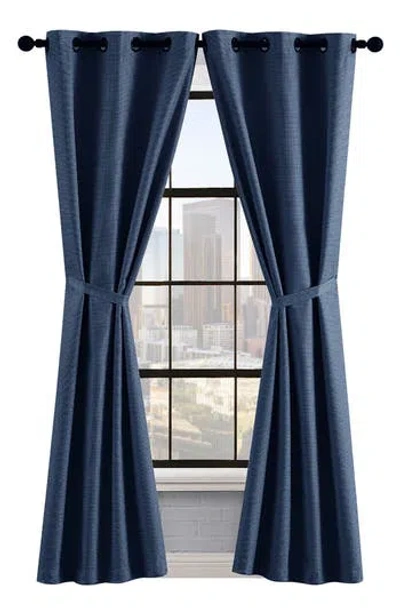 Lucky Brand Finley Textured Blackout Set Of 2 Curtain Panels In Indigo Blue