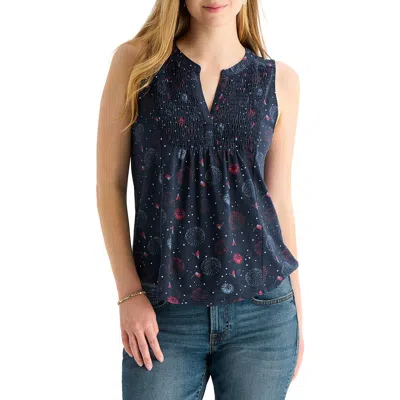 Lucky Brand Fireworks Smocked Tank In Blue