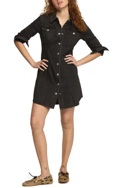 Lucky Brand Fitted Denim Shirtdress In Black