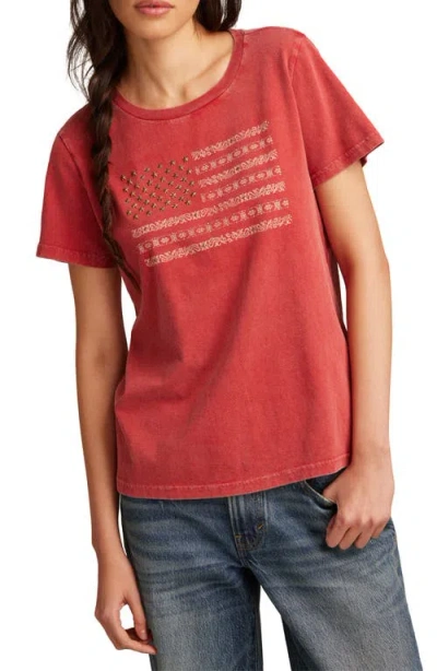 Lucky Brand Flag Stud Embellished Cotton Graphic T-shirt In Red
