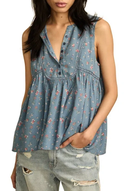 Lucky Brand Floral Babydoll Tank In Blue Ditsy