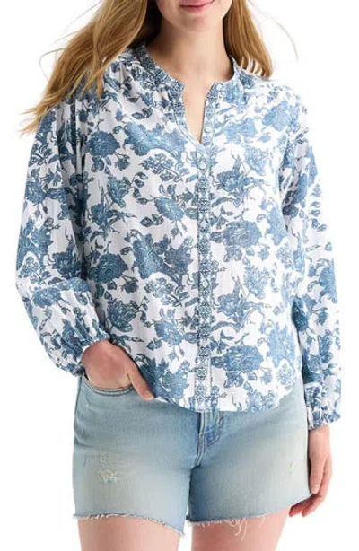 Lucky Brand Floral Balloon Sleeve Button-up Shirt In Blue