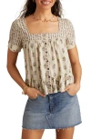 Lucky Brand Floral Block Print Cotton Blend Top In Multi