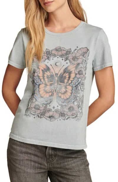 Lucky Brand Floral Butterfly Cotton Graphic T-shirt In Blue Fog