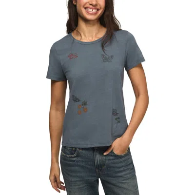 Lucky Brand Floral Butterfly Embroidered T-shirt In Gray