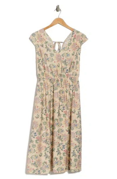 Lucky Brand Floral Cap Sleeve Midi Dress In Multi
