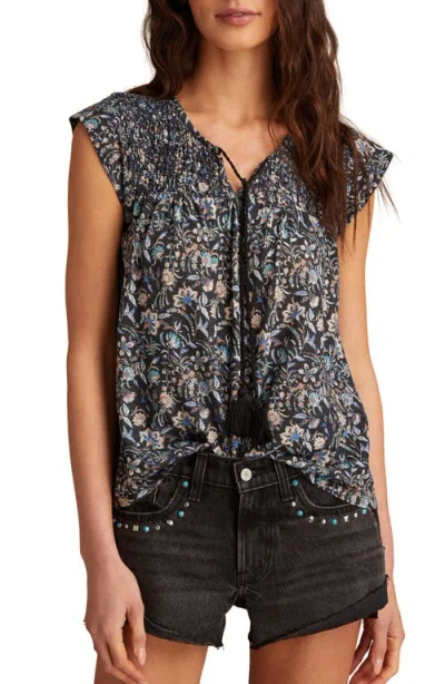 Lucky Brand Floral Cap Sleeve Split Neck Top In Gray