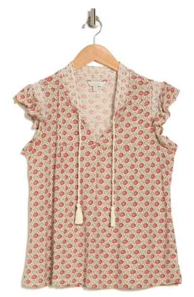 Lucky Brand Floral Cotton & Modal Tassel Tie Top In Neutral