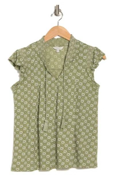 Lucky Brand Floral Cotton & Modal Tassel Tie Top In Green