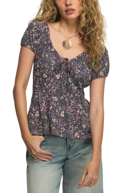 Lucky Brand Floral Cotton Peplum Top In Blue