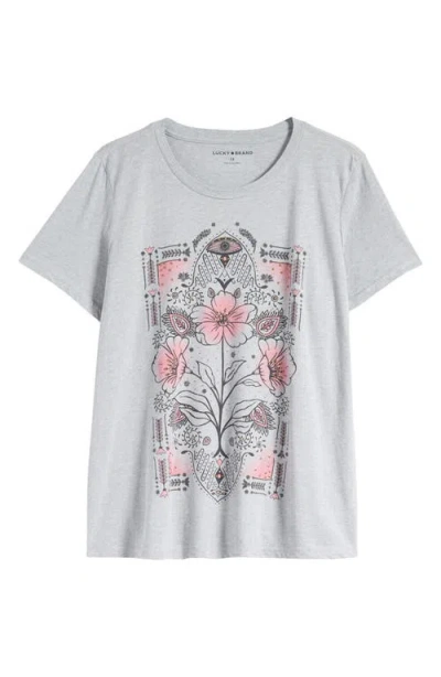 Lucky Brand Floral Embellished Graphic T-shirt In Light Heather Gray