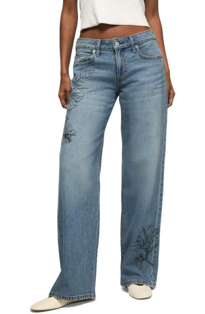 Lucky Brand Floral Embroidered Baggy Wide Leg Jeans In Blue