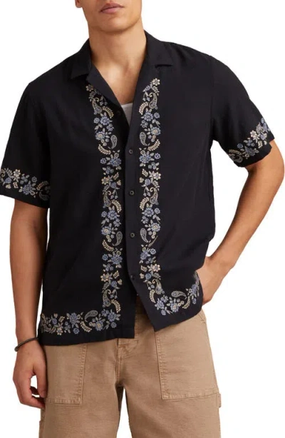Lucky Brand Floral Embroidered Cotton Camp Shirt In Multi