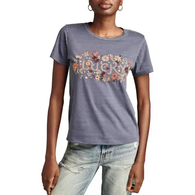 Lucky Brand Floral Embroidered Cotton Graphic T-shirt In Washed Blue