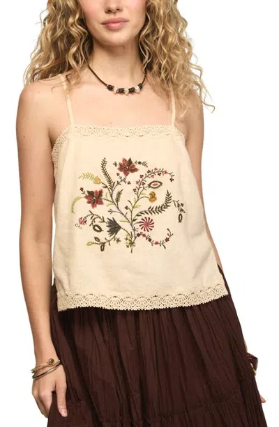 Lucky Brand Floral Embroidered Lace Trim Tank In Neutral