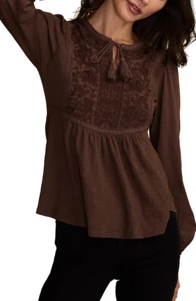Lucky Brand Floral Embroidered Peplum Top In Brown