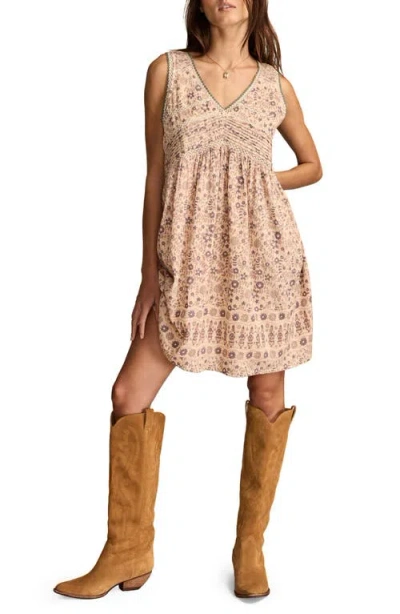 LUCKY BRAND LUCKY BRAND FLORAL EMBROIDERED PINTUCK COTTON MINI SUNDRESS