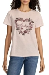 Lucky Brand Floral Embroidery Lucky Heart Classic Crewneck Cotton Graphi T-shirt In Neutral