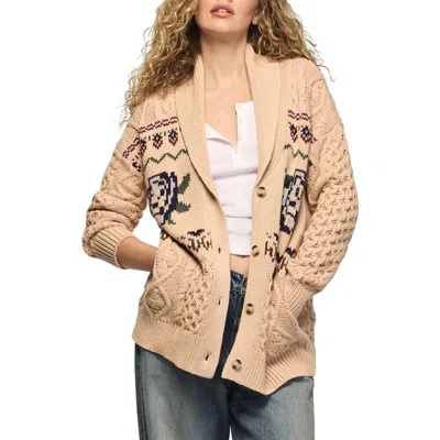 Lucky Brand Floral Fair Isle Cardigan In Neutral