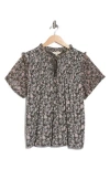 Lucky Brand Floral Flutter Sleeve Cotton Blend Top In Multi
