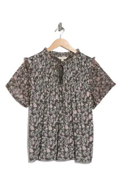 Lucky Brand Floral Flutter Sleeve Cotton Blend Top In Multi