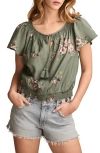 Lucky Brand Floral Flutter Sleeve Cotton Blend Top In Green Floral