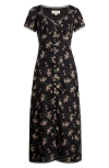 Lucky Brand Floral Lace Trim Button-up Dress In Black Floral