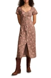 Lucky Brand Floral Lace Trim Button-up Dress In Taupe Floral