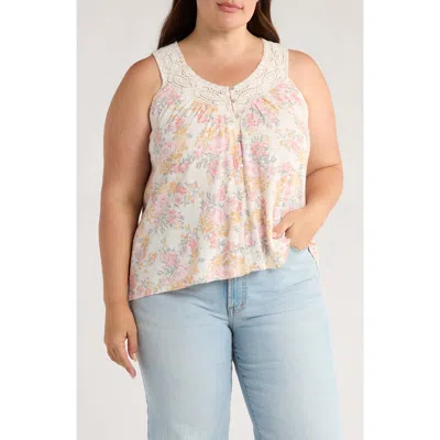 Lucky Brand Floral Lace Trim Sleeveless Top In Gold