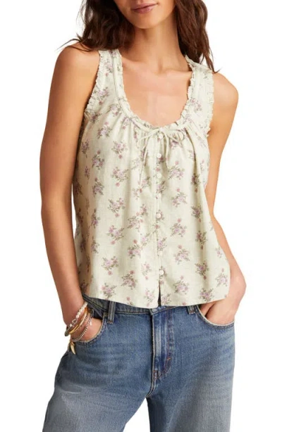 Lucky Brand Floral Linen Button-up Tank In Neutral