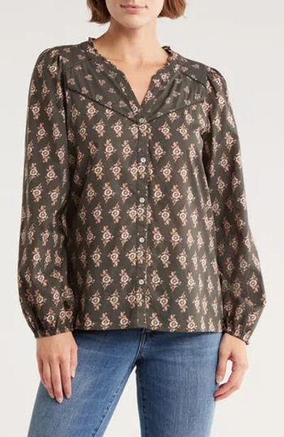 Lucky Brand Floral Long Sleeve Button-up Shirt In Gray