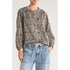 Lucky Brand Floral Long Sleeve Button-up Top In Gray