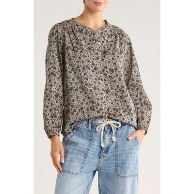 Lucky Brand Floral Long Sleeve Button-up Top In Gray