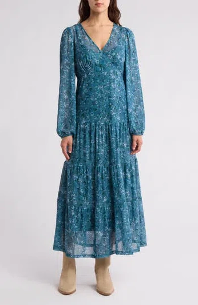 Lucky Brand Floral Long Sleeve Mesh Maxi Dress In Dark Blue Floral ...