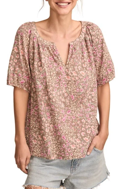 Lucky Brand Floral Peasant Top In Taupe Floral
