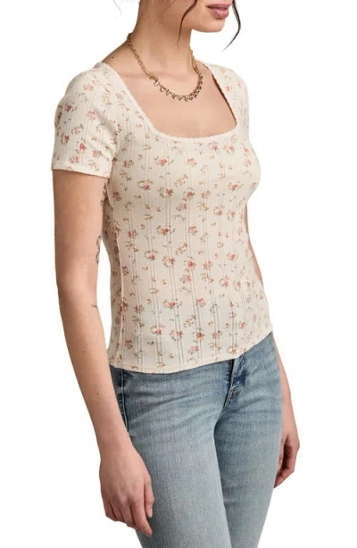 Lucky Brand Floral Pointelle Square Neck T-shirt In Cream Floral