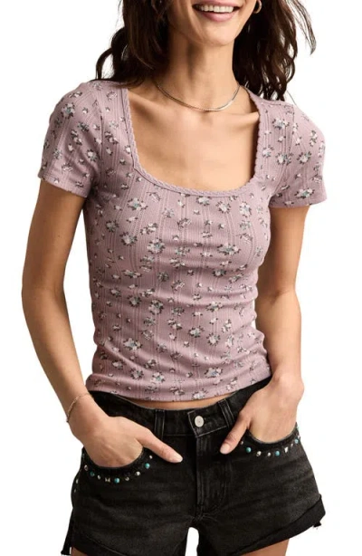 Lucky Brand Floral Pointelle Square Neck T-shirt In Mauve Floral