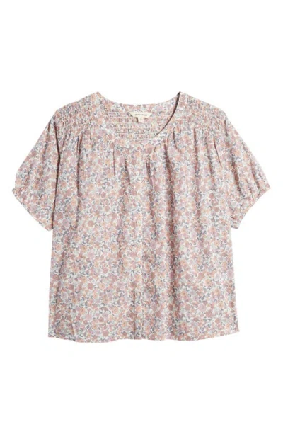 Lucky Brand Floral Print Cotton Peasant Top In Pink Multi