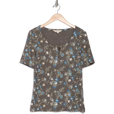Lucky Brand Floral Print Henley In Grey Floral
