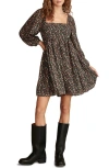 Lucky Brand Floral Print Long Sleeve Minidress In Red Floral
