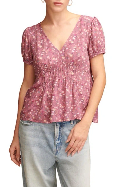 Lucky Brand Floral Print Short Sleeve Top In Almost Mauve Multi
