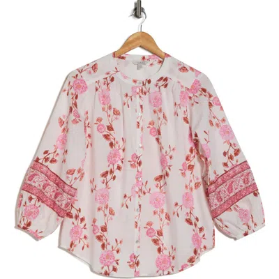 Lucky Brand Floral Print Top In Pink Multi