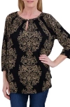 Lucky Brand Floral Raglan Sleeve Top In Black Multi