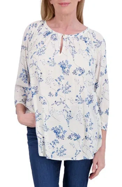 Lucky Brand Floral Raglan Sleeve Top In Marshmallow