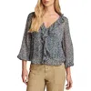 Lucky Brand Floral Ruffle Collar Top In Blue Floral