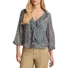 Lucky Brand Floral Ruffle Collar Top In Blue Floral