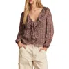 Lucky Brand Floral Ruffle Collar Top In Cinnamon Multi Floral