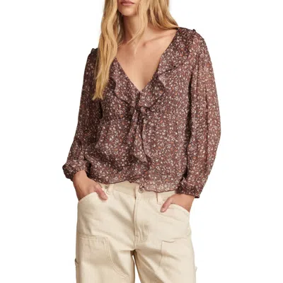Lucky Brand Floral Ruffle Collar Top In Multi