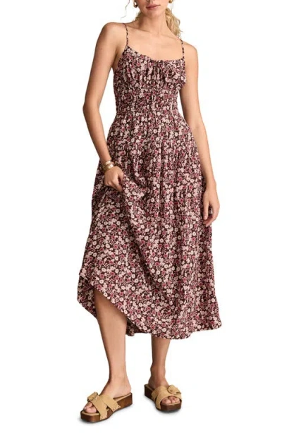 LUCKY BRAND LUCKY BRAND FLORAL SHIRRED BODICE MIDI SUNDRESS